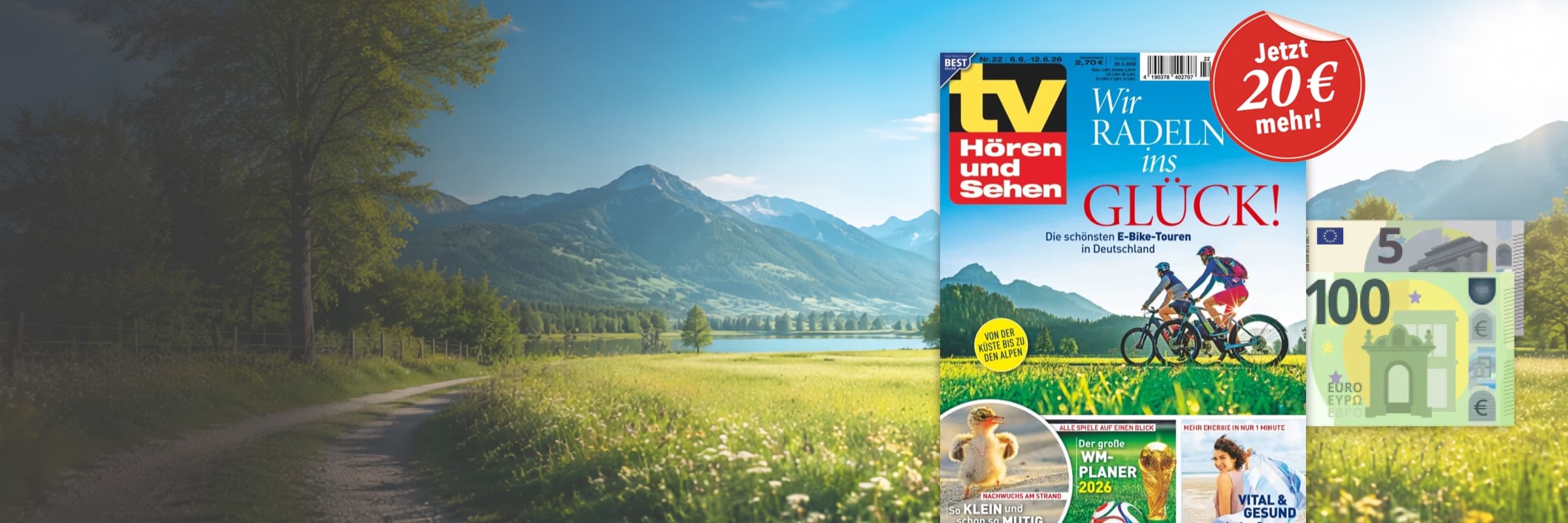 Wohnzimmer im Hintergrund. Im Vordergrund ist die Zeitschrift Wohnidee TV Movie abgebildet