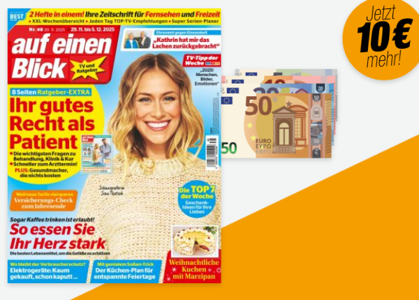 Auf einen Blick Titel mit 85 Euro Bargeld auf weissen Hintergrund. Stoerer jetzt 10 Euro mehr.