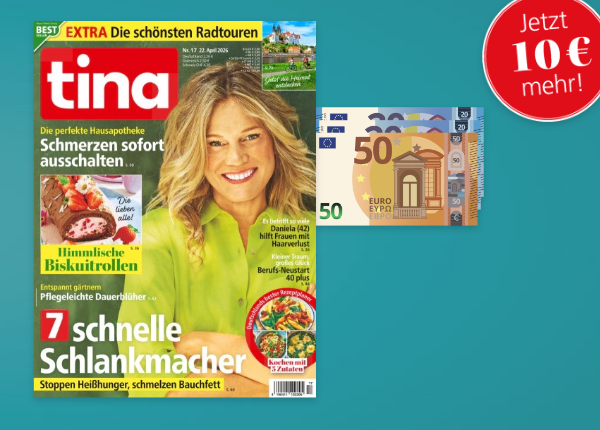 Tina mit 90 Euro Bargled auf Blauem Hintergrund. Stoerer 10 Euro mehr