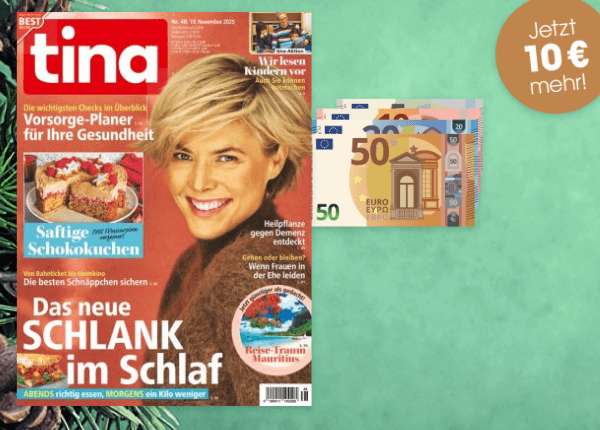 Tina Titel mit 85 Euro Bargeld auf gruenen Hintergrund. Stoerer jetzt 10 Euro mehr.