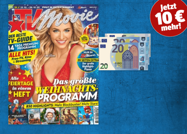 TV Movie Titel mit 45 Euro Bargeld auf blauen Hintergrund. Stoerer jetzt 10 Euro mehr.