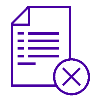 Symbol eines Dokuments mit Textzeilen und einem X unten rechts. Steht fuer den Service Kuendigung